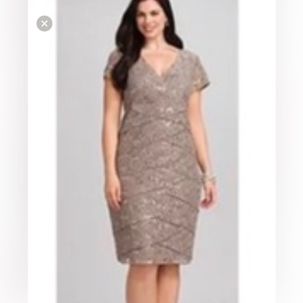 Collection Dressbarn Lace & Sparkles sequin taupe tiered Dress size 18 wedding